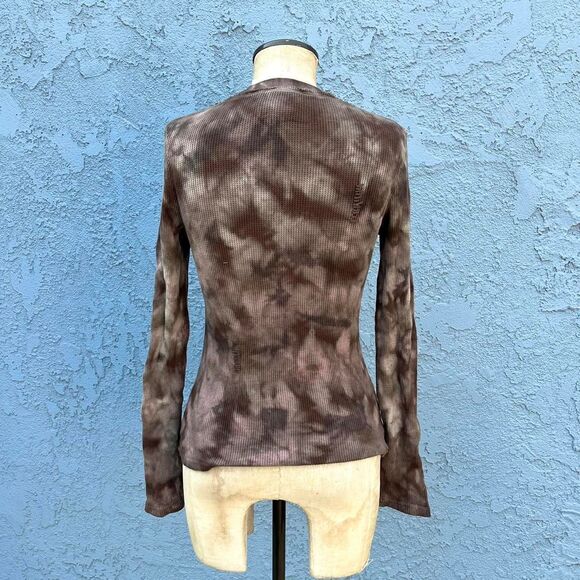 Y2k Tie Dye Waffle Knit Shirt Thermal embellished ed hardy style Large - Picture 7 of 8